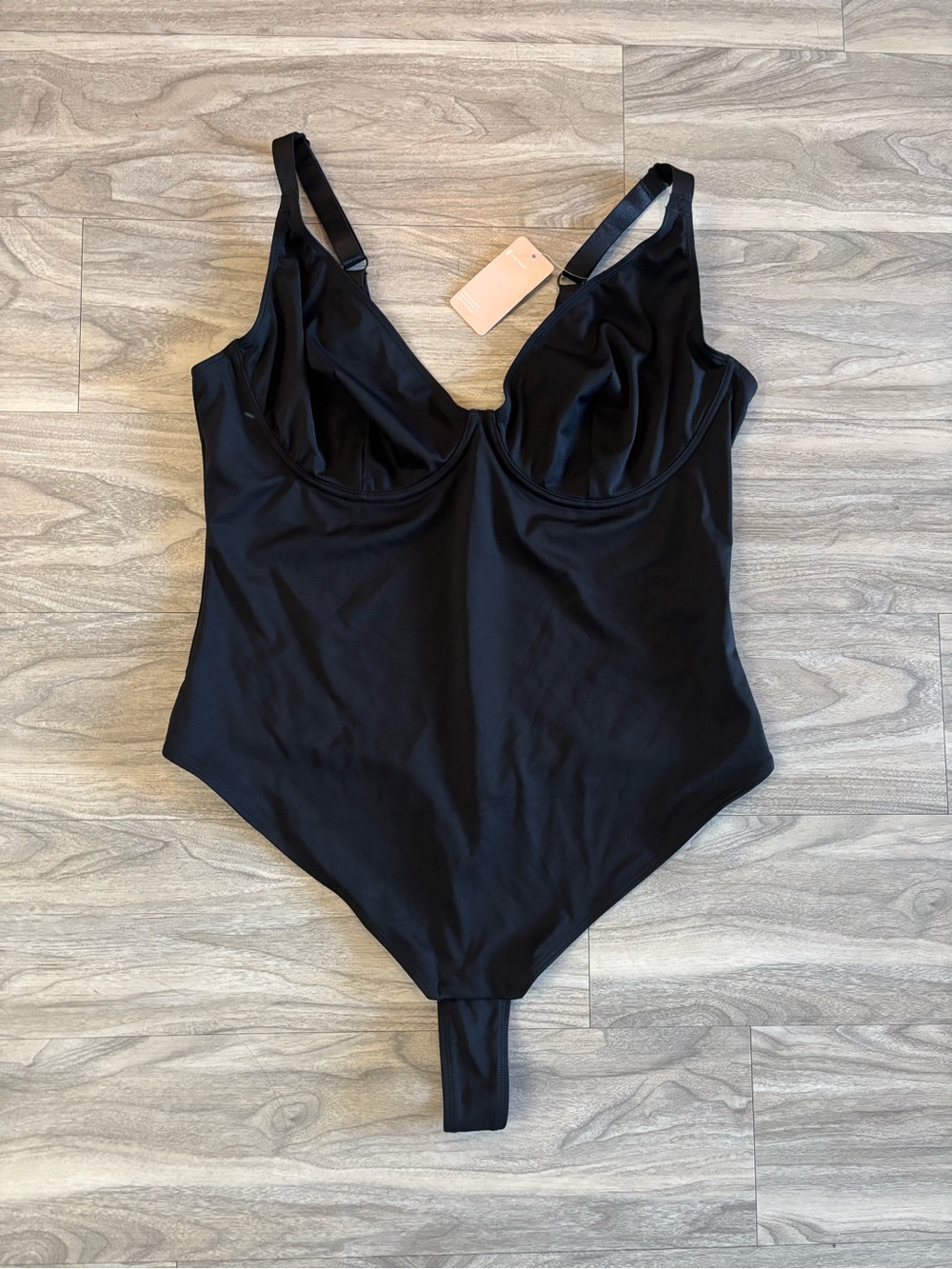 FEELINGIRL Black One-Piece Bodysuit with Adjustable Straps